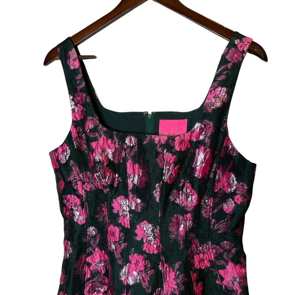 Lilly Pulitzer Leya Floral Jacquard Dress Fit-and-Flare Metallic Preppy Glam 8 - Picture 3 of 8